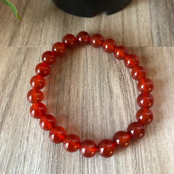 Red Agate Stone Beads Stretchable Bracelet 7" - 8mm Beads Best Gift - Picture 2 of 2